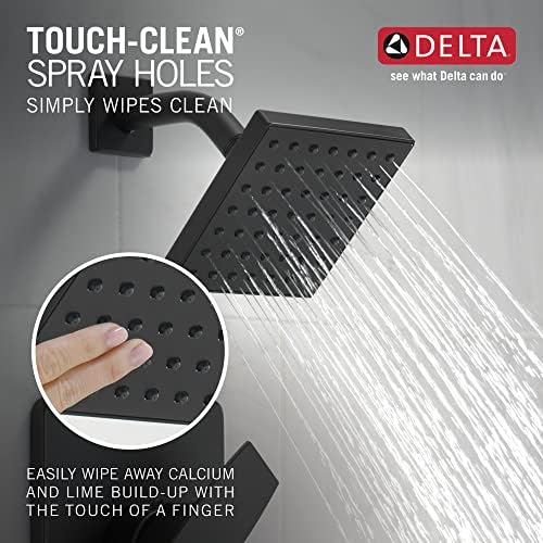 Миксер Delta Модерен Матиран Черен Смесител за душ 14 серия, Комплект за душ Delta с приставка за душ Touch-Чисто черен на цвят, с един спрей, матиран черен T14267-BL-PP (Клапан в ко