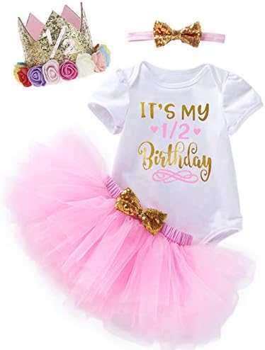 Shalofer/ Облекло за Рожден Ден За Малки Момичета, Лейси Пола-Пакет, Комплект с Корона и Превръзка на Главата