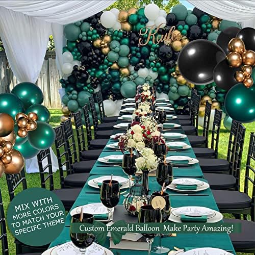 Бирюзово-Изумрудено Зелено Комплект Арка с Венец от Балони С Двойна Плънка Тъмно Зелен Цвят, С Черна Златни Звезди Балони за 2023 Бала Рожден