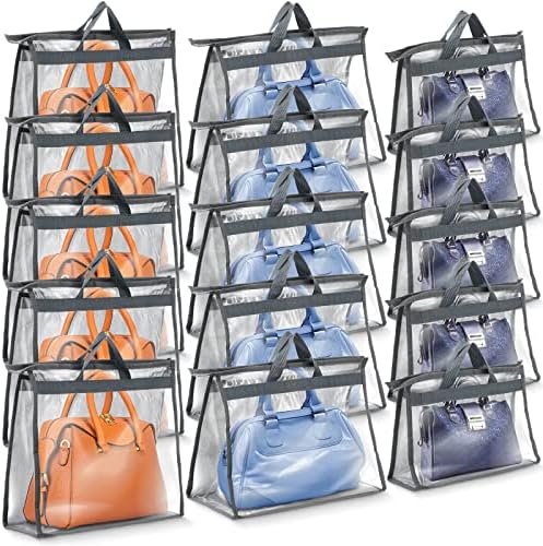 15 Парчета Пылезащитных седалките-организаторите за чанти, 3 Размера, Прозрачна Чанта за съхранение на Чанти, мрежи за багаж с цип