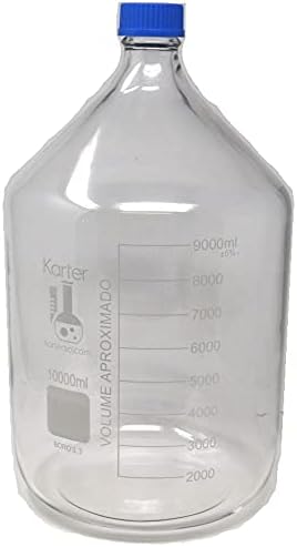 Стъклени Кръгли бутилки за съхранение на превозвача Karter Scientific обем 10000 мл с Винт на капака GL45, Боросиликат 3,3, (Единични)