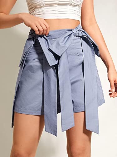 Дамски къси панталони LKTM с висока талия и възел отпред, къси Панталони за жени (Цвят: прашни сини, Размер: Малък)