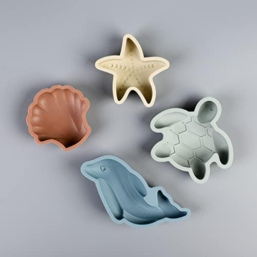 Силиконови плажни играчки BLUE ГИНКО - Модерни Детски Плажни играчки | Удобен Плажен комплект за пътуване | Силикон Ведерко, Гребло,
