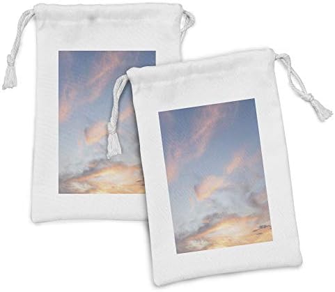 Комплект от 2 Чанти от плат Ambesonne Небе, Величествена картина на Хоризонта с Облаци, Снимка на Залез слънце, Малка Чанта