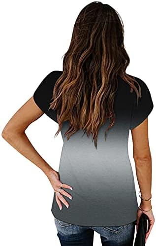 2023 в памучна Блуза с V Образно деколте и Градиентным Графичен Модел на Свободния Намаляване на Тениска за Жени, Лятна Есенна Риза С Къс Ръкав