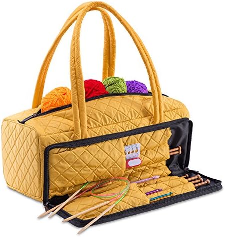 Лека Стеганая чанта за Бродерия DeNOA - Чанта за съхранение на прежди за шиене и Плетене - Джоб за игли и аксесоари - Canary