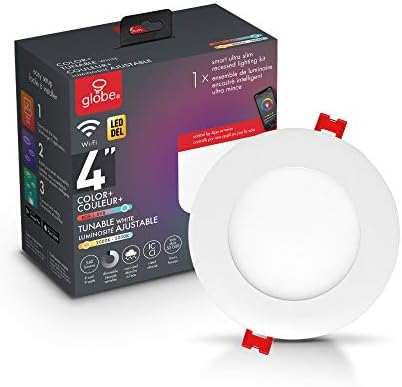 Комплект вградените осветление Globe Electric Collection Wi-Fi Smart 4 Ultra Slim Multicolor С Възможността за промяна на