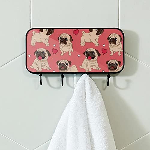 VIOQXI Закачалка за палто Монтиране на стена, Розово Мопс Самозалепващи Стенни Куки за Декоративни Коридор Спалня Кухня Баня