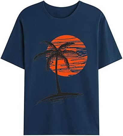 Тениска за Мъже, Ежедневни Лятна Тениска с Къс Ръкав, Графична Тениска с Кръгло деколте, Модерни Плажни Ризи с Принтом Палми, Блузи, Потници