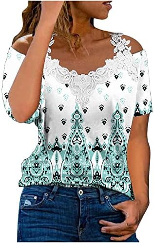 Блузи с открити рамене за Жените, Секси Дантелени Ризи с V-образно деколте, Блузи на Бретелях с Къс Ръкав, Модни Тениски С Флорални