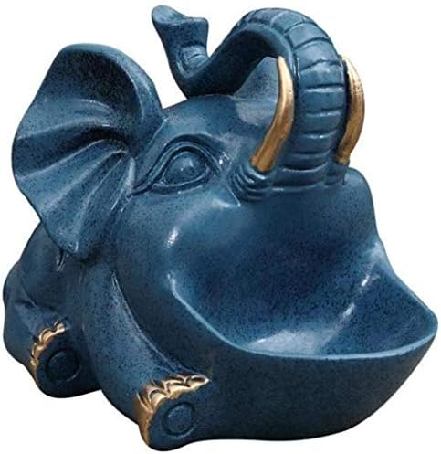 Статуетка GFDJ От Смола, Фигурки на слонове, Животни, Кръгла Пепелник, Украса За Дома Хол, Пепелник и Синьо-Blue