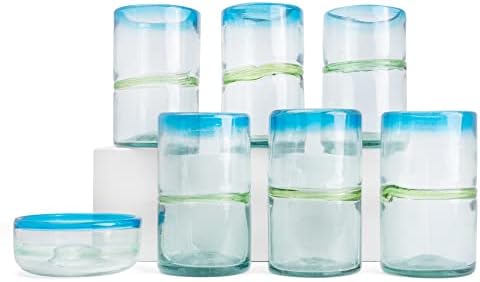 Мексикански чаши за пиене, ръчно изработени – Голям размер – Комплект от 6 чаши за 16 грама - Панела на цветовете на морските