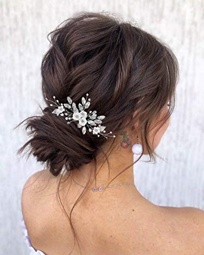 Cosydays сватбена гребен за коса с цветя модел, сребърен кристал, украса за косата на булката, булчински аксесоари за коса с кристали