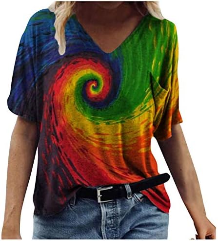 uikmnh Дамски Памучен Тениска с ръкав 1/2, маслени бои, Половината ръкав, Летни Тениски, Риза