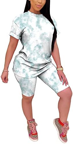 WOKANSE / Дамски Модни Тениски с къс ръкав и Принтом, Комплект Шорти, Спортни Облекла от две части