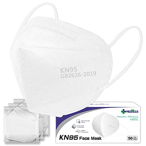 Еднократна маска за лице Medtecs KN95 в индивидуална опаковка, 5-слойная защита и много широки еластични уши панти, ефективността