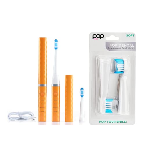 Четка за зъби Pop Sonic USB Charge Навсякъде (orange) Бонус Замяна Корона от 2 опаковки | Акумулаторна четка за Зъби със скорост
