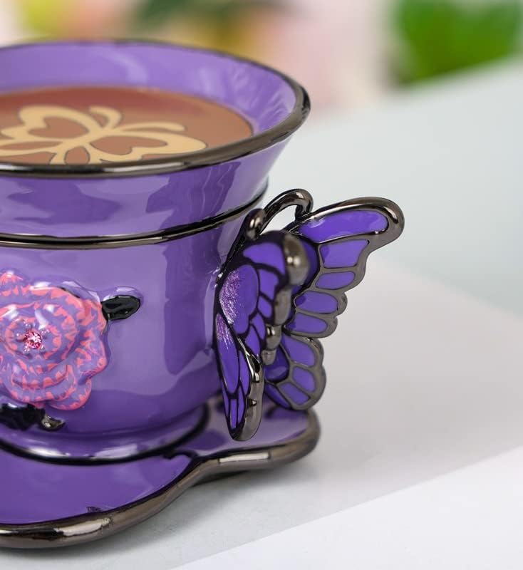 Ретро чашата за Кафе с Цветя и Коробочкой за Украшения с Пеперуди (Лилава)