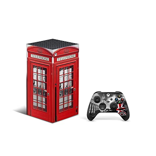 ZOOMHITSKINS, който е Съвместим за Xbox Series X Кожа, Корица Series X Skin, Английска Червена Телефонна будка, Великобритания, Издръжлив