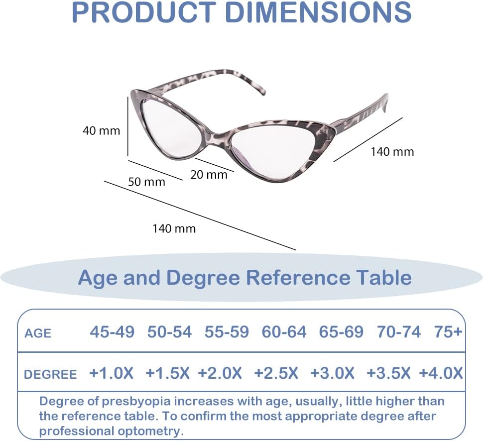 Очила за четене RLOZRN за жени - Модерни Дамски Очила за четене със синя светлина Котешко око, Блокер Светлина - Дизайн с пружинным