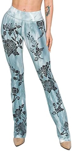 Т-образни Дамски Панталони за йога с Флорални Принтом и Шарени Десени-Боята на Краката Със Сгъваем Талия