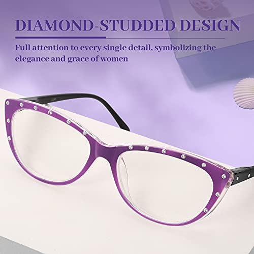 Дамски Очила за четене LUFF, Блокиране на Синя светлина, на 4 Двойки, 4 Цвят, Елегантни Компютърни Очила с блестящи диаманти, дизайн