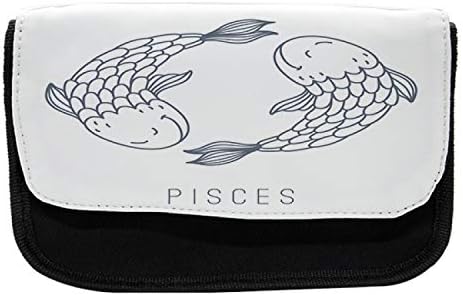 Молив случай за Моливи Lunarable Зодиака Pisces, Фигура Морска Риба, Тъканно Чанта за Моливи с Двоен цип, 8,5 x 5,5, Синьо-сиво