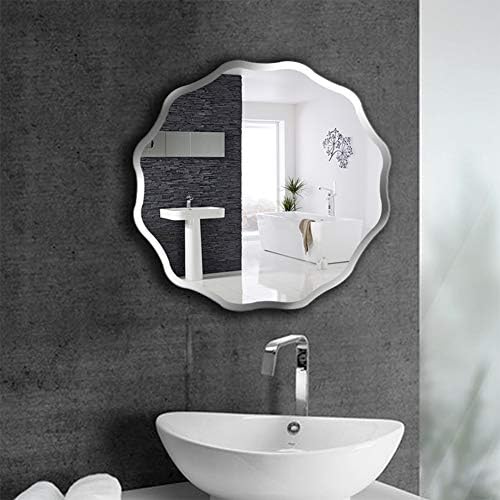 Огледало за баня 50 см х 50 см, Без рамка със скосен монтиране на огледалото с полирани ръбове и предварително предварително пробити