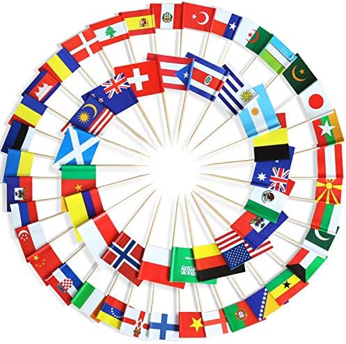 Anley Асорти 100 Знамена на различни държави - клечка за Зъби с ярък двустранно принтом и Однотонным Лъскав Дизайн Декорация
