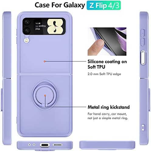 Калъф за телефон Zecko Samsung Galaxy Z Flip 3 Защитен Калъф от TPU с Околовръстен стойка за Samsung Galaxy Z Flip 3 5G (Лилаво)