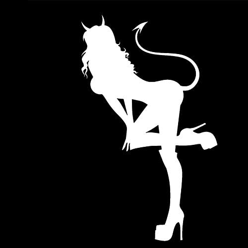 Секси Момиче-Дяволът, Наклоняющаяся Токчета, Премахване На Крайните Рога, 8 Vinyl Стикер На Автомобилна Стикер (8Бял)