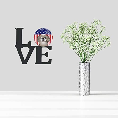 Carolin's Treasures BB2180WALV Американски Флаг и Сиво-Сребрист Метален Фигура Shih Дзъ На Стената На Любовта,