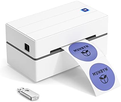 MUNBYN Доставка Label Printer P130, USB Термотрансферен печат 4x6, Настолен Принтер за етикети с баркод за доставка на колети за