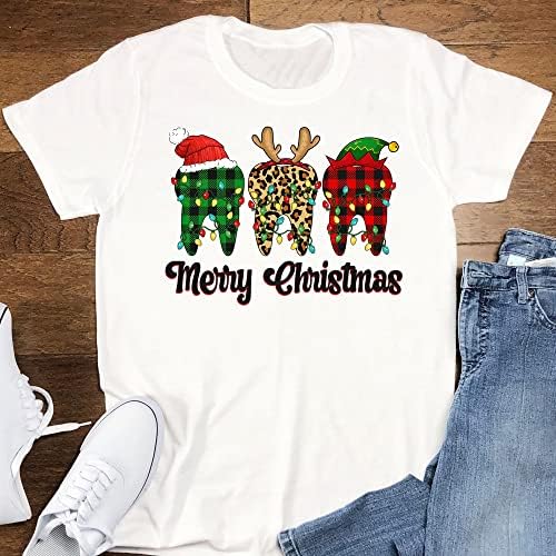 Весела Коледа От Зъболекар Зъби, Шапка На Дядо Коледа, Коледна Леопардовая Клетчатая Тениска, Забавен Зъб, Стоматологичен Костюм,