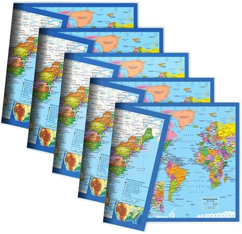 NewSpaceView Двустранен кърпа за физическо обучение (5 настолни карти: САЩ / карта на света в центъра на САЩ)