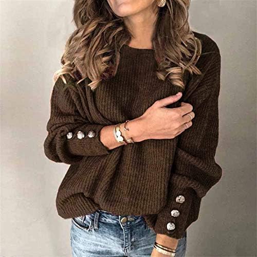 Ymosrh, Дамски Пуловери, Модерен Обикновен Пуловер с кръгло деколте, Топъл Пуловер с дълъг Ръкав, Плътни Жилетки