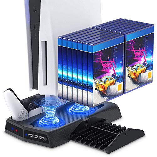 Поставка за вентилатора за охлаждане PS5 зарядно устройство Вертикална Поставка Охладител с Двойно Контролер зарядно устройство 3 USB Порта