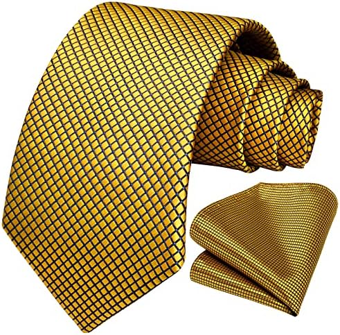 Мъжки Вратовръзки HISDERN, Комплект от Клетчатого вратовръзка и Джоб на Квадрат, Класически Тъкани Вечерни Вратовръзки в Клетката и Носна