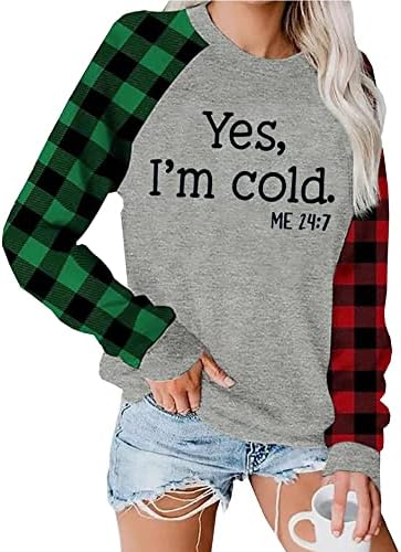 Yes I ' m Me Cold 24:7 Hoody за Жени, Реколта Коледни Пуловери, Графична Риза, Цепене, Ежедневни Блузи с Дълъг Ръкав