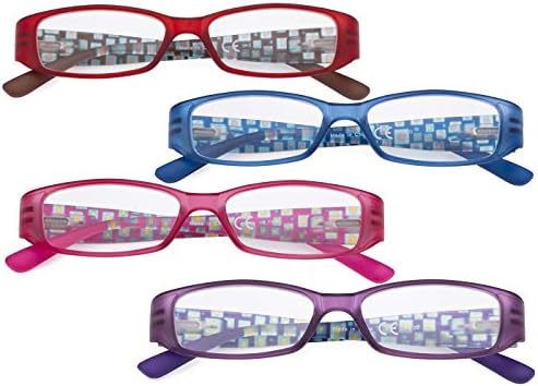 Eyekepper 4 Опаковки Считывателей със Сини Светофильтрами с Шарени Дужками и Кристали Компютърни Очила +0.00