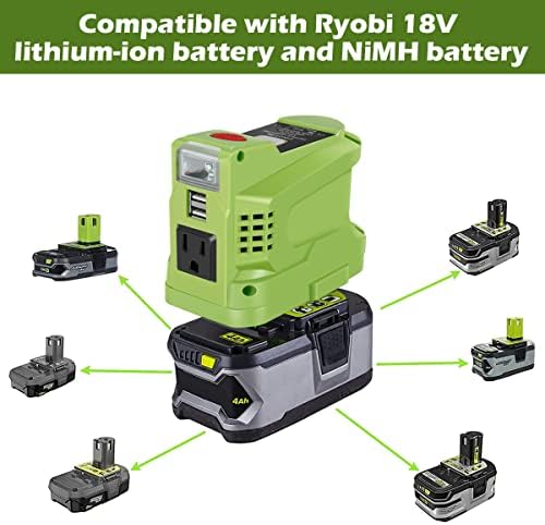Инвертор мощност 150 Вата, Съвместим с батерия Ryobi 18, Инвертор с капацитет от 18 до 110-120 В, Преносими Зарядно Устройство с гнездото на променлив ток и двоен USB-изход, led л?