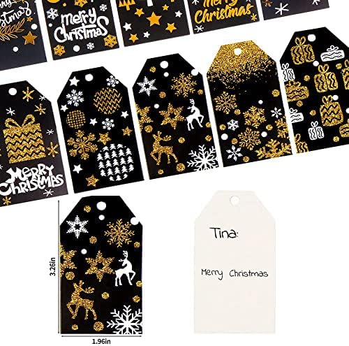 Подарък Бележки от Коледното Крафт-хартия SULOLI, 100 БР Коледни Черни Етикети, на Лъскави Етикети за Закачване на Бечевке