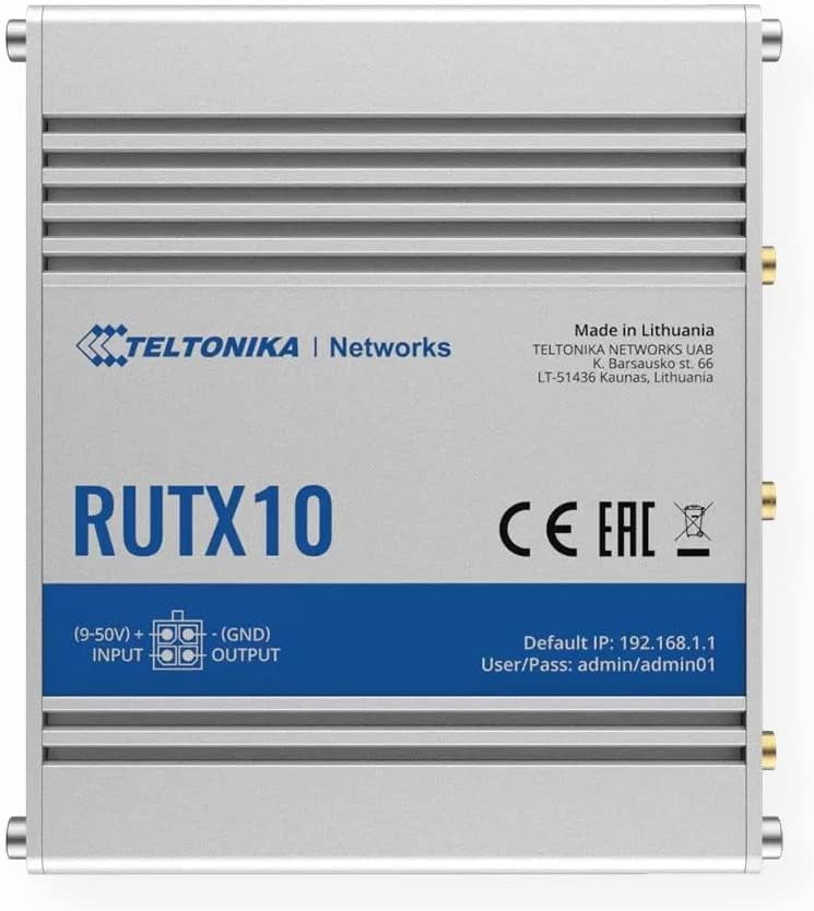 Професионален Ethernet маршрутизатор Teltonika RUTX10000200, захранване на САЩ, 4 Ethernet порта, цифров вход/изход за дистанционно