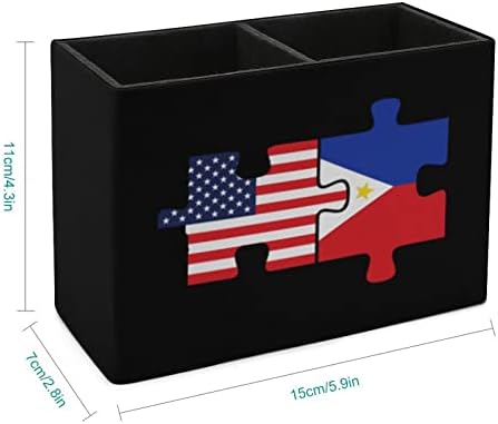 Знамена на САЩ и Филипините под формата на подреждане на пъзел, Държач за Химикалки, 2 Отделения Органайзер за Моливи,