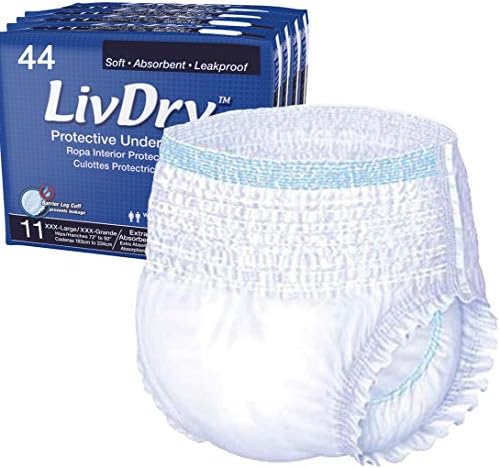 Бельо LivDry за възрастни при инконтиненция на урината, Повишена абсорбция с комплект комфорт за една нощ - XXX-Large, Калъф