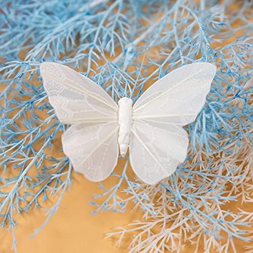 Berfutall - Набор от бижута във формата на пеперуди от пера, състоящ се от 12 бр. бели поделочных пеперуди на тел.Пролетта Начало Декор за