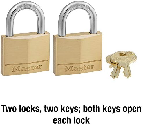 Master Lock 140T Окачени Замък от Плътен Месинг с ключ, 2 опаковки, едни и Същи, 2 Референтна рамка