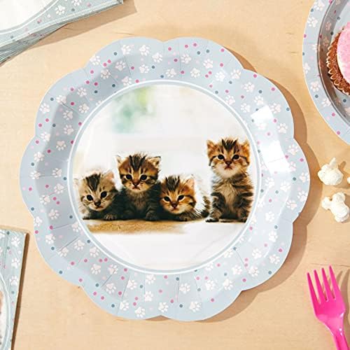 Хартиени чинии с пайети и шарките на Зъба котка за партито по случай рождения Ден на Коте (9 Инча, 48 опаковки)