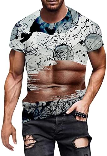 2023 Нова Мъжки Пролетно-Лятна Индивидуалност, Мускулест Тениска с 3D Дигитален Печат, с Кръгло деколте и Къси