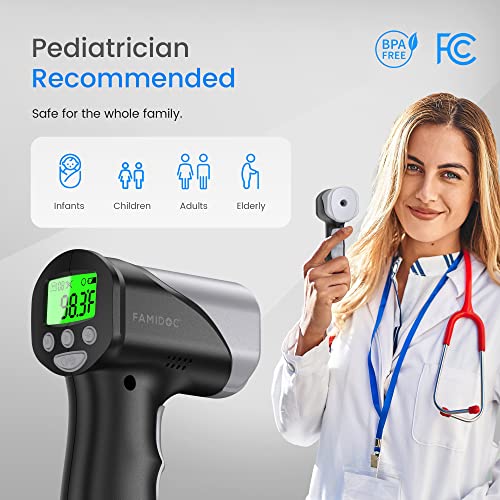 Медицински Клиничен термометър за челото F-Doc за възрастни и деца v2X Черно, Дигитален Термометър Инфрачервен височный